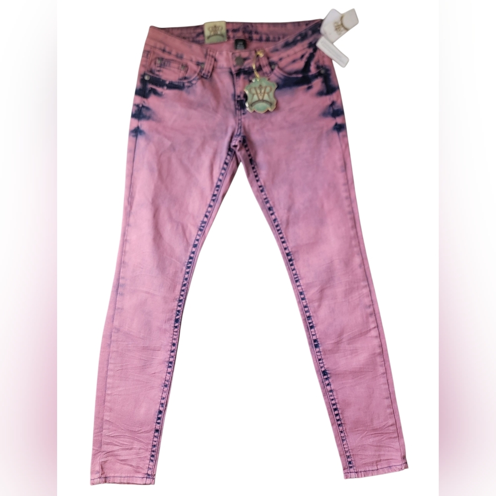 NWT Request Dark Pink/black acidwash skinny jeans Size 7/28 Light Weight So Cute